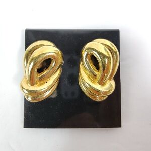 CINER Vintage Gold Tone Knot Clip-On Earrings | Designer Statement Jewelry